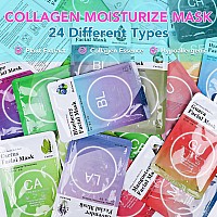 Vespro 24 Pack Collagen Essence Sheet Facial Masks Contain Natural Plant Extract And Sodium Hyaluronate Skincare For All Skin Ty