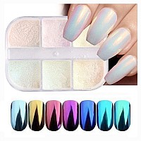 Evpct 6 Color Chrome Nail Powder Kit For Nails Polish Blue Pink Green White Purple Yellow Pearl Mermaid Rainbow Holographic Irid