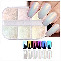 Evpct 6 Color Chrome Nail Powder Kit For Nails Polish Blue Pink Green White Purple Yellow Pearl Mermaid Rainbow Holographic Irid