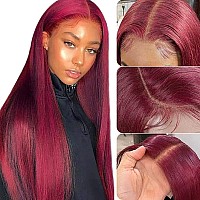 99J Burgundy Straight Lace Front Wigs Human Hair Bleached Knots 13X4 Transparent Hd Burgundy Lace Front Human Hair Wig Pre Pluck