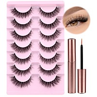 Wiwoseo Natural Wispy Fluffy Lashes With Glue Cat Eyes Mink Lashes Clear Band Eyelashes With Glue Kit Russian Strip Lashes Natur