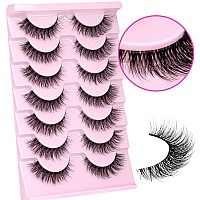 Wiwoseo Natural Wispy Fluffy Lashes With Glue Cat Eyes Mink Lashes Clear Band Eyelashes With Glue Kit Russian Strip Lashes Natur