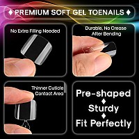 Inenk Upgrade Long Clear Gel X Toe Nail Tips Kit Fake Toenails Full Cover Diy Home Manicure Whit Glue Full Cover False Toenail