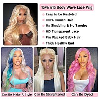 Loyom 613 28 Inch Lace Front Wig Human Hair 13X6 Transparent Lace 12A 180 Density Blonde Lace Front Wigs Human Hair Body Wave L