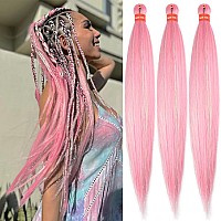 Pink Pre Stretched Braiding Hair Glitter 30 Inch Kanekalon Box Braid Hair Extensions Shinny 3 Packs Yaki Texture Pre Feathered F