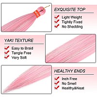 Pink Pre Stretched Braiding Hair Glitter 30 Inch Kanekalon Box Braid Hair Extensions Shinny 3 Packs Yaki Texture Pre Feathered F