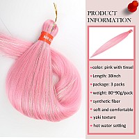 Pink Pre Stretched Braiding Hair Glitter 30 Inch Kanekalon Box Braid Hair Extensions Shinny 3 Packs Yaki Texture Pre Feathered F