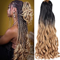 Cookoo 9 Packs Ombre Blonde French Curly Braiding Hair 22 Inch Loose Wavy Spanish Curly Braids Hair With Curly Ends Bouncy Braid