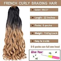 Cookoo 9 Packs Ombre Blonde French Curly Braiding Hair 22 Inch Loose Wavy Spanish Curly Braids Hair With Curly Ends Bouncy Braid