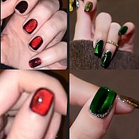 Nailkiss 2Pcs Dark Reddark Green Cat Eye Magnetic Gel Polish Set With Strong Magnetic Stick