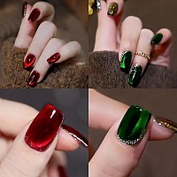 Nailkiss 2Pcs Dark Reddark Green Cat Eye Magnetic Gel Polish Set With Strong Magnetic Stick