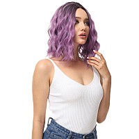 Rose Bud Wavy Bob Wig Natural Wig Ombre Purple Synthetic Hair Shoulder Length Short Curly Middle Part Lace Front Wigs For Women