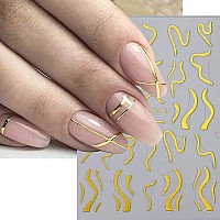 6 Sheets French Nail Art Stickers Decal 3D Gold Curve Line Nail Decals Metal Ushaped Lines Stripe Nail Art Sliders Exquisite Wa