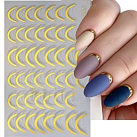 6 Sheets French Nail Art Stickers Decal 3D Gold Curve Line Nail Decals Metal Ushaped Lines Stripe Nail Art Sliders Exquisite Wa