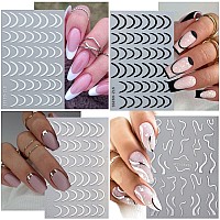 6 Sheets French Nail Art Stickers Decal 3D Gold Curve Line Nail Decals Metal Ushaped Lines Stripe Nail Art Sliders Exquisite Wa