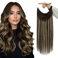 Fshine Hair Extensions Human Hair 20 Inch Wire Hair Extensions One Piece Clip Ins Extensions Removable 80 Grams For Long Hair Du