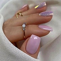 24 Pcs Press On Nails Sunjasmine Fake Nails With Designs Acrylic Nails False Nails With Nail Glue For Women Short Purple Glit