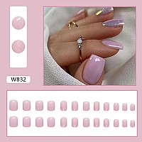 24 Pcs Press On Nails Sunjasmine Fake Nails With Designs Acrylic Nails False Nails With Nail Glue For Women Short Purple Glit