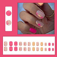 24 Pcs Press On Nails Sunjasmine Fake Nails With Designs Acrylic Nails False Nails With Nail Glue For Women Short Rose Red An