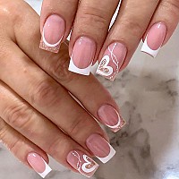 24 Pcs Press On Nails Sunjasmine Fake Nails With Designs Acrylic Nails False Nails With Nail Glue For Women Medium Pink Frenc