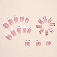 24 Pcs Press On Nails Sunjasmine Fake Nails With Designs Acrylic Nails False Nails With Nail Glue For Women Medium Pink Frenc