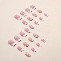 24 Pcs Press On Nails Sunjasmine Fake Nails With Designs Acrylic Nails False Nails With Nail Glue For Women Medium Pink Frenc