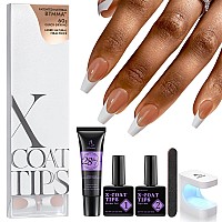 Btartboxnails French Gel Nail Kit French Tip Press On Nails Brown Medium Coffin Xcoattips Preapplied Tip Primer Base Coat F