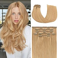 Honsoo Clip In Hair Extensions Real Human Hair 18In Long Straight Soft Honey Blonde 70G 7Pcs Natural Extensions Like Your Own Ha