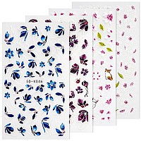 Haiidoak Nail Art Stickers 5D Embossed Colorful Floral Nail Decals Nail Art Design Self Adhesive Nail Supplies For Women Manicu