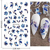 Haiidoak Nail Art Stickers 5D Embossed Colorful Floral Nail Decals Nail Art Design Self Adhesive Nail Supplies For Women Manicu