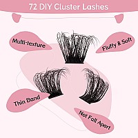 72 Pcs Individual Cluster Lashes 3D Effect Diy Lash Extension 816Mm Eyelash Clusters Volume Wispy Lashes Super Thin Band Reusab