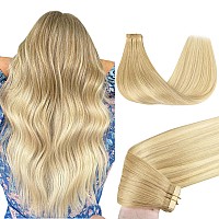 Goo Goo Tape In Hair Extensions Human Hair 18At60A Pearl Ash Blonde Highlights 14Inch 50G 20Pcs Thick Ends Straight Seamless