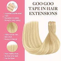 Goo Goo Tape In Hair Extensions Human Hair 18At60A Pearl Ash Blonde Highlights 14Inch 50G 20Pcs Thick Ends Straight Seamless