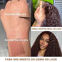 Faba Chocolate Brown Curly Human Hair 32 Inch 13X4 Brown Deep Wave Lace Front Human Hair Wig 180 Density Brown Water Wave Wig P