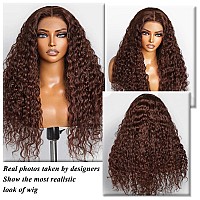 Faba Chocolate Brown Curly Human Hair 32 Inch 13X4 Brown Deep Wave Lace Front Human Hair Wig 180 Density Brown Water Wave Wig P