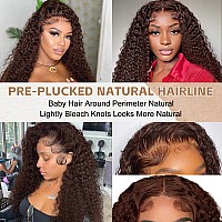 Faba Chocolate Brown Curly Human Hair 32 Inch 13X4 Brown Deep Wave Lace Front Human Hair Wig 180 Density Brown Water Wave Wig P