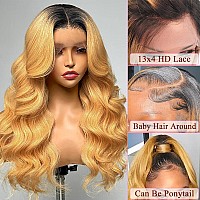 Faba Honey Blonde Lace Front Wigs Human Hair 26 Inch Black Roots Blonde Human Hair Wig 180 Density 13X4 1B27 Hd Lace Front Wig