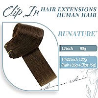 Runature Brown Clip In Hair Extensions Human Hair 12 Inch Brown Clip In Human Hair Extensions Chocolate Brown Hair Extensions Cl