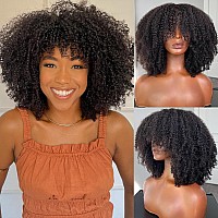 Hlsk Afro Kinky Curly Wig With Bangs Human Hair For Black Women22 Inch200 Density Brazilian Virgin Short Curly Hair Wigs Ful