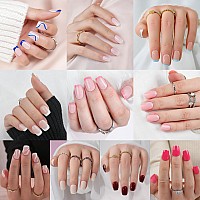 Jofay Fashion Short Press On Nails 240Pcs Ombre Solid Short Square Fake Nails Acrylic Nail Kit French Tip Press On Nails Glu