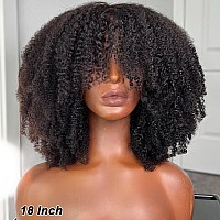 Hlsk Afro Kinky Curly Wig With Bangs Human Hair For Black Women20 Inch200 Density Brazilian Virgin Short Curly Hair Wigsfull