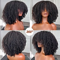 Hlsk Afro Kinky Curly Wig With Bangs Human Hair For Black Women20 Inch200 Density Brazilian Virgin Short Curly Hair Wigsfull