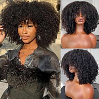 Hlsk Afro Kinky Curly Wig With Bangs Human Hair For Black Women14 Inch 200 Density Brazilian Virgin Short Curly Hair Wigs Fu