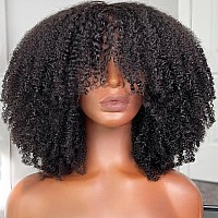 Hlsk Afro Kinky Curly Wig With Bangs Human Hair For Black Women18 Inch 200 Density Brazilian Virgin Short Curly Hair Wigs Ful