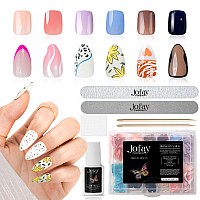 Press On Nail Kit Short Acrylic False Nails Almond Square Glue On Nails Fit Perfectly Natural Reusable Fake Nail With Nail Glu