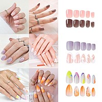 Press On Nail Kit Short Acrylic False Nails Almond Square Glue On Nails Fit Perfectly Natural Reusable Fake Nail With Nail Glu