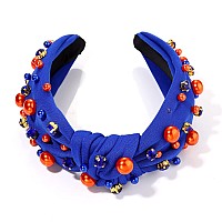 Glbcc Pearl Knotted Headband For Women Halloween Accessories Wide Knot Twist Headpieces Rhinestone Crystal Jeweled Hairband H