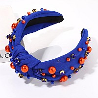 Glbcc Pearl Knotted Headband For Women Halloween Accessories Wide Knot Twist Headpieces Rhinestone Crystal Jeweled Hairband H