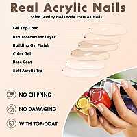 Greige Press On Nails Short Ovalkqueenest Thick Acrylic Nails Press Onsshort Almond Nails Glue Onnatural Round Fake Nailsone