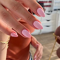 Kqueenest Baby Pink Press On Nails Short Oval Natural Round Fake Nails Short Almond Nails Glue On Thick Acrylic Nails Press Ons